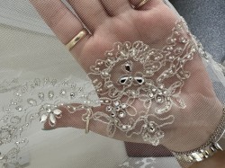 Ivory and silver fingertip veil