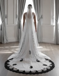 Lace edged long veil in black 