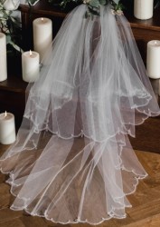 Scalloped beaded short hem 2 tier veil 