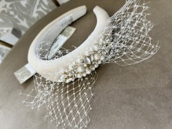 Champagne bridal band with pearl and crystals 